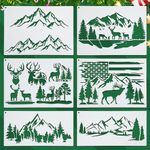 6pcs Scenery Stencils, Mountain Stencils for Painting on Wood Burning Template Reusable Nature Deer Forest Stencil for Craft Wall Furniture Decor