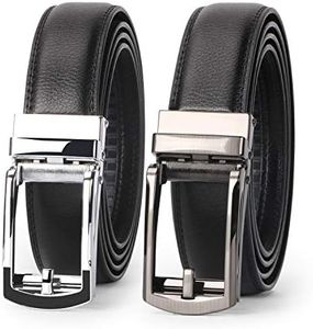 WERFORU Men's Ratchet Belts, 2 Pack Leather Belts for Men Dress and Casual with Automatic Buckle