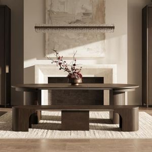 Expandable Dining Table Set for 4-8 People (Dark Brown, Table with Bench)