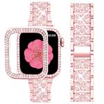 Supoix Compatible with Apple Watch Band 38mm + Case, Women Jewelry Bling Diamond Metal Strap & 2 Pack Bumper Frame Screen Protector for iWatch Series 3/2/1(Rose Pink/38mm)