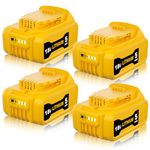 TOPBATT 4pcs 5000mAh replacement for Dewalt battery 18V DCB180 DCB181 DCB182 DCB184 DCB200 DCB201 DCB204 with LED indicator