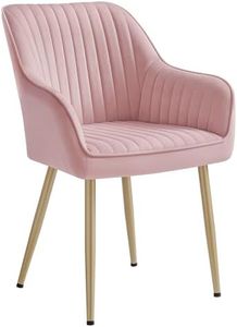 SONGMICS Silla de Comedor, Silla de Cocina, Sillón de Terciopelo, Silla Tapizada con Reposabrazos, Carga Máx. de120 kg, Patas de Metal, para Comedor, Cocina, Rosa Jalea y Dorado Pálido LDC087R01