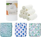 KaWaii Baby HEAVY WETTER Cloth Diaper Essential Pack - 3 One Size Heavy Wetter Cloth Diapers/6 Premium Bamboo Inserts/1 Bamboo Liner Roll - Reusable Waterproof Nappy Soft Absorbent Booster Unisex 8-36 lbs