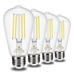 Vintage Edison LED Light Bulbs Dimmable Hansang E26 Medium Base 4000K Daylight 6W(60 Watt Equivalent) ST58 Clear 800LM Glass Shape Antique Filament Classic Light Bulb 4 Pack