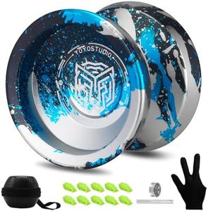YOYOSTUDIO Yoyo Professional Responsive Yoyo H17, Dual Purpose Metal Yoyo for Kids Beginner, Unresponsive Yo yo Bearing for Adults with Removal Bearing Tool, 10 String, Case & Glove (Black Blue Silve)