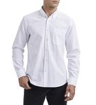 HISDERN Men's White Oxford Shirt Long Sleeve Casual Plain Button Down Smart Dress Shirts for Men Adult with Pocket Regular Fit L