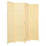 CASART 4 Panel Room Divider, Freestanding Folding Privacy Screen, 181 x 180cm Bamboo Portable Partition Screens for Home Office Bedroom Living Room