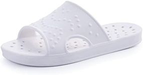 shevalues Shower Shoes for Women with Arch Support Quick Drying Pool Slides Lightweight Beach Sandals with Drain Holes, White, 8-9 Women/6.5-7.5 Men