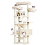 Heybly Cat Tree，71-Inch Tall Tower for Indoor Cats with 2 Perches, 2 Big Condos, 2 Hammocks, Basket, Scratching Pad，Large Cat Furniture and Condo, Beige HCT034M