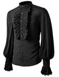 UBOOCSR Mens Ruffle Blouse Medieval Renaissance Gothic Steampunk Victorian Regency Aristocrat Shirts Top, Black, X-Large