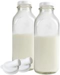 The Dairy Shoppe 1 Qt Glass Milk Bottle Vintage Style with Cap (2 Pack)