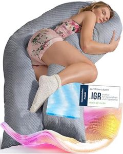 Traumreiter Seitenschläferkissen Visco Comfort XL mit Bezug Grau Deluxe, Hybrid Kissen + 1cm Memory Foam, U Form Schwangerschaftskissen Gel Body Pillow Komfortkissen Erwachsene, Ergonomie Zertifiziert