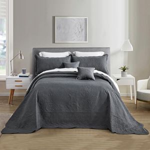 Blythease Oversized King Bedspread 128x120 Extra Wide, Ultrasonic Lightweight Bedding Cover, Paisley Pattern, Reversible, 5 Piece, 100% Microfiber, Dark Grey