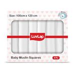 LuvLap 100% Cotton Muslin Baby Swaddle Set, Pack of 6, Size-120cm x 100cm (47"x39"), Plain White, 0-18 Month+, Printed Mulmul Muslin Swaddle Wrap for New Born Baby, Baby Towel