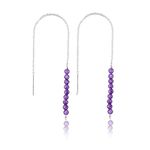 InfinitygemsArt Amethyst Beaded Gemstone Threader Dainty Earring Pair - Natural Beads Crystal - Birthstone, Gift for her, Energy Healing Crystals Jewelry in Silver Plated, Every Day Wear Jewelry, Elegant Gift