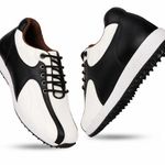 Arkbird® Men's Genuine Leather Lace-up Professional 100% Waterproof Premium Gold Golf Shoes PR-5406 (WHT/BLK, UK Footwear Size System, Adult, Men, Numeric, Wide, 7)