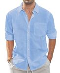 J.VER Men's Linen Cotton Shirts Long Sleeve Regular Fit Casual Solid Shirt Lightweight Summer Beach Shirts with Pocket Blue