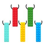 5 Pack Silicone Chewing Teether Necklace, Toys Bricks Shape Chewelry Pendant for Adult & Small Baby to Wear, Soft Sensory Nursing Tools for Autism, ADHD, and Teething Kids