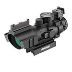 AOMEKIE Rifle Scope 4X32mm Red/Green/Blue Illuminated Rapid Range Reticle Airsoft Red Dot Sight Scope with Top Fiber Optic Sight and 11mm/22mm Picatinny Rail Mount for Hunting