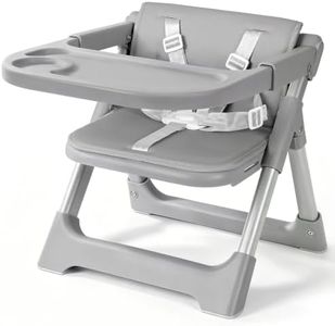 Baby High Chair Booster Seat: Portable Booster Seat for Kitchen s Dining Chair Foldable Highchair - Travel Size Tool-Free Setup Adjustable Tray (Grey)