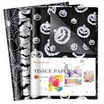 NACHLYNN 90 Sheets Halloween Tissue Paper Bulks 14 x 20inch Black White Pumpkin Cobweb Bat Gift Wrapping Paper Halloween Scary Horror Decorative Wrap Tissue for Halloween Party Decorations Crafts