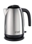 Russell Hobbs Stainless Steel & Black Electric 1.7L Cordless Kettle with black handle (Fast Boil 3KW, Removable washable anti-scale filter, Pull off lid, Perfect pour spout) 23911