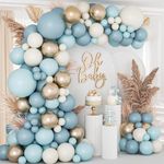 Dusty Blue Balloon Arch Kit, 105pcs Blue And White Balloons Garland Kit With Baby Blue Balloons Gold Balloon, Light Blue Balloons For Baby Shower Decorations Boy, Birthday Party, Christening, Wedding