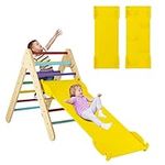 COSTWAY Toddler Climbing Frame, Kids Wooden Montessori Triangle Climber with Double Sided Ramp, Indoor Play Gym for Boys Girls (Multicolor)