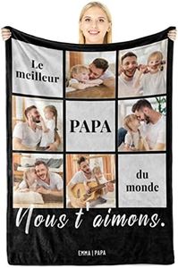 Giftove Idee Cadeau Fete des Peres Original Plaid Papa - Cadeau Fete des Peres Personnalisé - Cadeaux Papa - Cadeau Anniversaire Papa - Cadeau Personnalisé pour Super Papa avec Photo