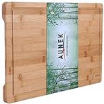 AUNEK Wooden Chopping Board, Premium Large Organic Wooden Bamboo Chopping Boards (44.5x30x2cm) with Deep Drip Juice Groove Easy Clean Kitchen Serving Tray Cutting Boards for Bread Vegetable Meat Fruit