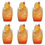 Jucoan 6 Pack Modern Bar Tiki Glasses, 16 oz/480 ml Tiki Cup Tiki Mug, Double Old Fashioned Glass, Hawaiian Style Glass, Clear