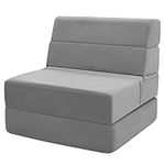 MEETI Folding Sofa Bed, Foam Foldable Sofa Bed for Space Saving, Four Fold Convertible Sofa Bed Couch, Comfortable Sofa Mattress Bed for Small Spaces, Guests Sleepovers, Kids Play Area, RV Trip, Grey