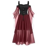 AMhomely Women Gothic Dress Steampunk Maxi Dress Vintage Medieval Mesh Dress Elegant Party Evening Cocktail Dress Corset High Waist Long Dress