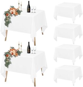 Teruntrue 6 Packs White Square Tablecloth 132 x 132 cm, Square Party Table Covers for 60-90cm Table, Polyester Waterproof Washable Table Cloth for Wedding Buffet Camping Restaurant(53x53in)