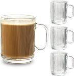 bellemax 350ML Irish Coffee Mug Tall Glass, Latte Cups, Cappuccino and Hot Chocolate Mugs with Handle, Clear Glass, Zero Lead for Hot Set of (Lining mug-01, 4)