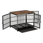 BingoPaw Wooden Dog Crate Indoor: 30inch Furniture Style Pet Cage Pet Kennel End Table with Three Doors and Removable Tray for Small Medium Dogs Black