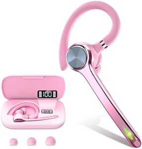 HEIBAS Bluetooth Headset, Wireless Bluetooth Earpiece with 500mAh Charging Case 72 Hours Talking Time Built-in Microphone for iOS Android Cell Phone, V5.1 Hand-Free Headphones for Trucker, Office-Pink