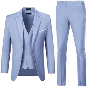 Men Suits 3 Pieces Set Slim Fit Wedding Suit Groomsmen Prom Suit Tuxedo Business Formal Casual Groom Suit Jacket Blazer Pants, Lavender, Medium