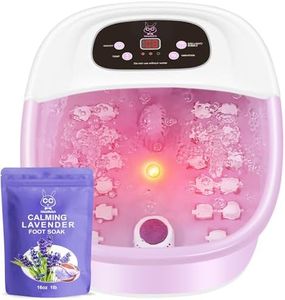 Foot Spa Bath Massager with Heat Bubbles and Vibration Massage and Jets, 16 OZ Calming Lavender Foot Soak Epsom Salt, Foot Soaker with Red Light, 22 Massage Rollers, Adjustable Temp - Pink