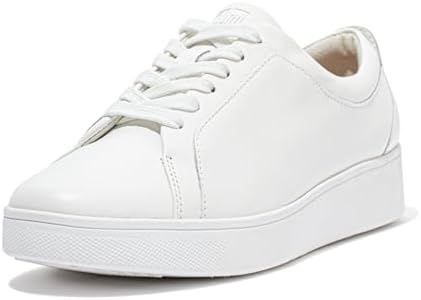 FitFlop Women's Rally Leather Sneakers with Flexible, Slip Resistant Rubber Outsole and Anatomicush Midsole, Old-School Tennis Shoe Style, On The Go Ergonomic Padded Footwear, Urban White, 7.5