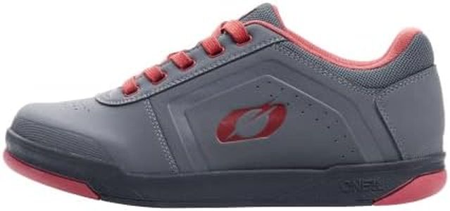 O'Neal | Mountain Bike Shoes | MTB Downhill Freeride | Vegan | Balance between Grip and foot repositioning, honeycomb sole structure | Pinned Flat Pedal V.22 Shoe | Adult | Grey Red | 42
