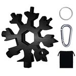 Snowflake Multitool, 1 Pieces 18-in-1 Stainless Steel Snowflake Standard Multitool, Snowflake Tool with Key Ring, Carabiner Clip and Gift Bag (Black)