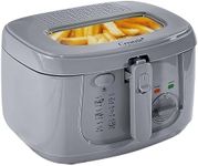 Crystals Electric 2.5L Deep Fryer, Deep Fat Fryer Countertop with Non-Stick Coating, Non-Stick Frying Pan Internal Mesh Basket with Safety Handle + Viewing Window - 1800 Watts (Grey)