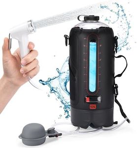 HappyPo Solar Camping Outdoor Shower Pump - Portable Shower Bag with Pressure Foot Pump with Temperature Indicator - Camp Water Equipment for Road Travel - Rinse Kit Portable Shower System