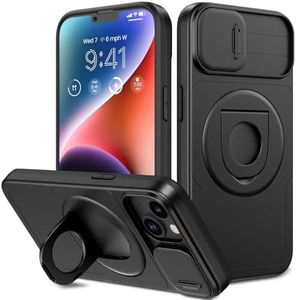 VEGO for iPhone 13 Case with Slide Camera Cover, iPhone 14 case [Compatible with MagSafe] Built-in 360° Kickstand, Military Grade Shockproof Protective Magnetic Phone Case for iPhone 13 & 14-Black