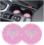 CGEAMDY 2 PCS Bling Car Cup Holder Coaster, Universal Crystal Rhinestone Loving Heart Car Coasters, Cute Vehicle Anti-Slip Drink Cup Mat, Auto Interior Accessories Universal for Women Girls(Pink)