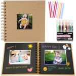 2 Pack Scrapbook Photo Album, 230gsm Black Square Scrap Book with Colored Pencil and Corner Sticker - Ideal for Kids Adullts Baby Scrapbooking Arts Crafts Travel Adventure Couples DIY