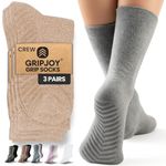 Gripjoy Grip Socks Non Slip Socks for Women Men - Non Skid Hospital Socks – 3 pk (Small/Medium (men 6-8.5 / women 5-10), Tan)