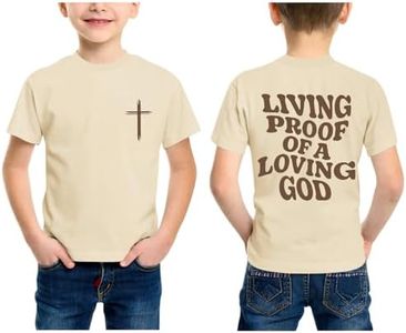 KEEVICI Boys Christian Graphic Tees Cross Jesus God Religious Shirts for Kids Faith Bible Verse Cotton Inspirational T Shirt(Apricot,140)