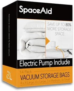 SpaceAid 14 Pack Vacuum Storage Bags with Electric Air Pump, Space Saver Sealer Compression Bags for Comforters, Blankets, Pillows, Bedding, Clothes (4 Jumbo/4 Large/3 Medium/3 Small)